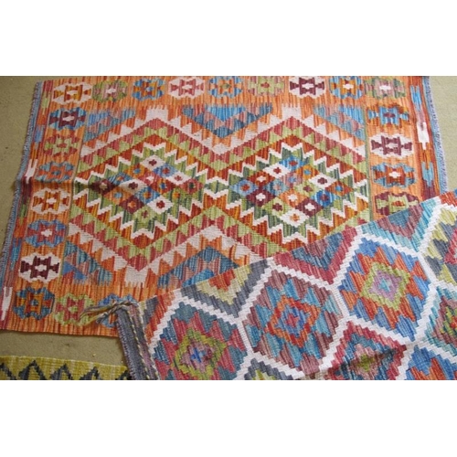 855 - A fine Chobi Kilim rug, central interlocking diamond pattern with strong colours and good condition.... 