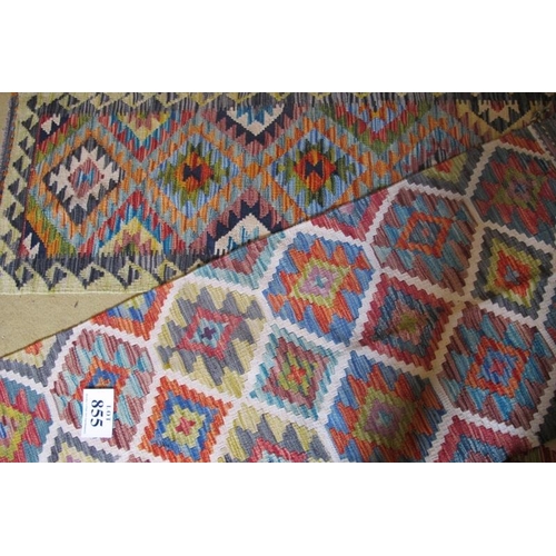 855 - A fine Chobi Kilim rug, central interlocking diamond pattern with strong colours and good condition.... 