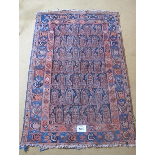 869 - An antique early 20th century Malayer rug with overall Boteh motifs and a three tier border. Rust/te... 