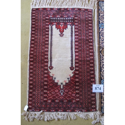 874 - Three rugs, to include a Persian and wool rugs. Largest rug 130cm x 80cm (approx).
Condition report:... 