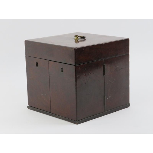 12 - An antique mahogany travellers apothecary medicine box, 19th century. With compartmented interior an... 