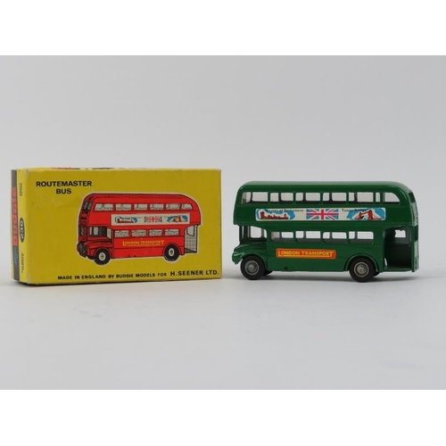 128 - A Budgie green die-cast model of a London Transport Routemaster bus. Original box included. Bus: 10.... 