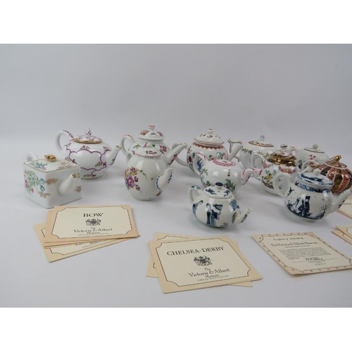 141 - A set of twelve Franklin Mint porcelain teapots recreated from pieces housed in The Victoria & Alber... 