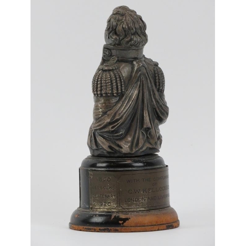 154 - A rare cast pewter model of the figurehead from HMS Hastings depicting Warren Hastings. Mounted on a... 