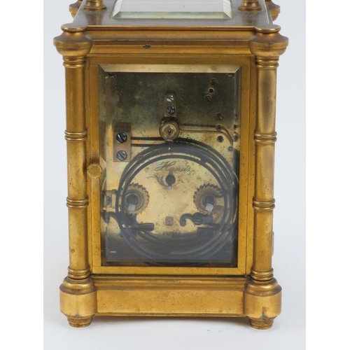 171 - A large French brass repeater carriage clock by Henri Jacot of Paris, 19th century. The white dial w... 