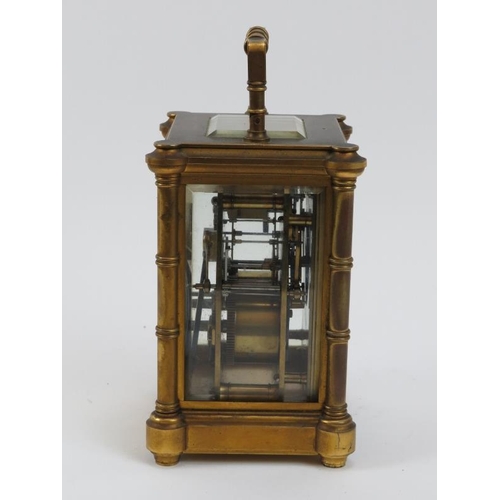 171 - A large French brass repeater carriage clock by Henri Jacot of Paris, 19th century. The white dial w... 