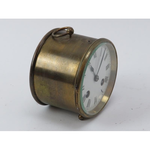 173 - A brass cased desktop chiming drum clock, 19th/early 20th century. White enamelled dial with Roman n... 