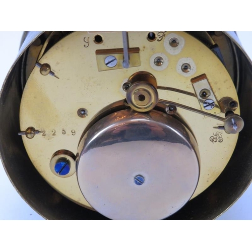 173 - A brass cased desktop chiming drum clock, 19th/early 20th century. White enamelled dial with Roman n... 