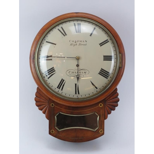 175 - A Victorian mahogany Chapman wall clock. With fusee movement. White enamelled dial with Roman numera... 