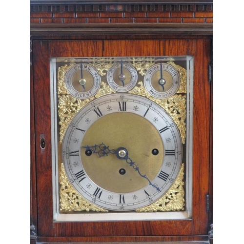 176 - A large mahogany cased chiming bracket clock, late 19th/early 20th century. With silvered chapter ri... 