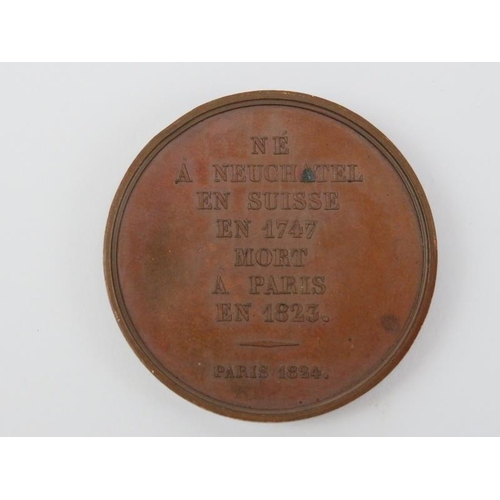 195 - A rare bronze Abraham-Louis Breguet commemorative medallion. Designed by F Peuvrier, dated 1824. Obv... 