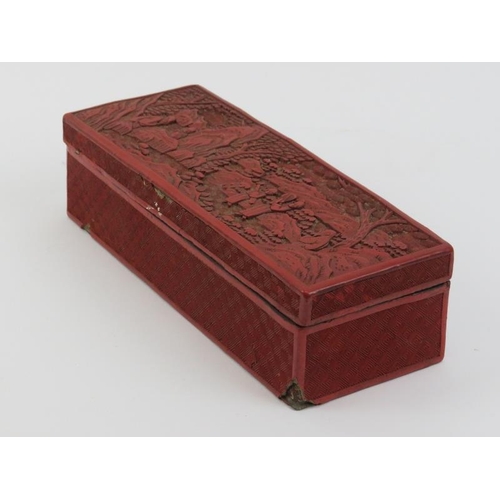 2 - A Chinese cinnabar lacquered box, 19th century. With a hinged cover decorated depicting sages and sc... 