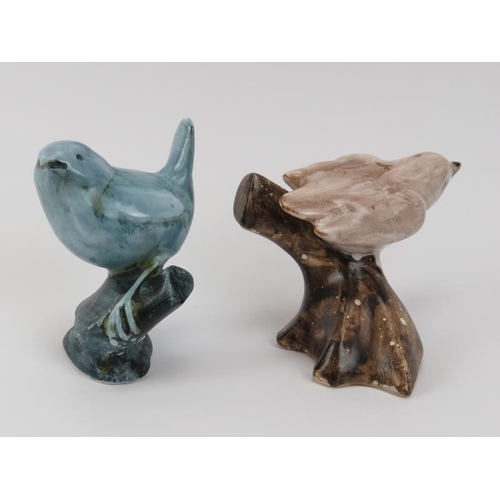 20 - Two Rye Pottery blue and brown glazed ceramic birds by David Sharp. (2 items) 12 cm height, 10 cm he... 