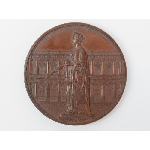 204 - A Victorian bronze medal commemorating the re-opening of the Royal Exchange in 1844.  Obverse  depic... 