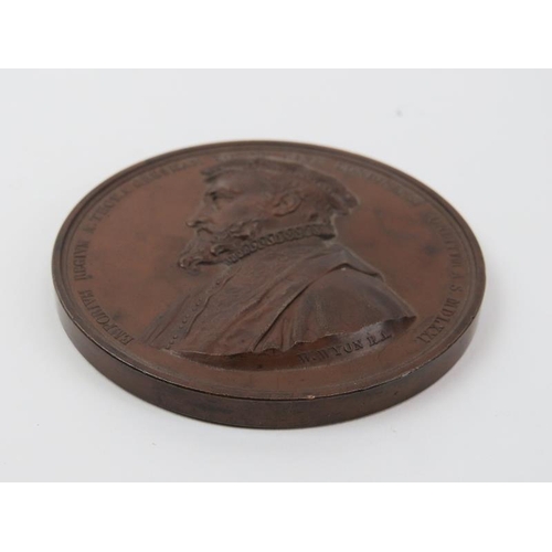 204 - A Victorian bronze medal commemorating the re-opening of the Royal Exchange in 1844.  Obverse  depic... 