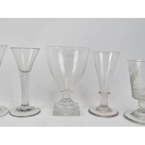 214 - A group of drinking glasses, late 18th/19th/early 20th century. Items include wine glasses, rummers ... 