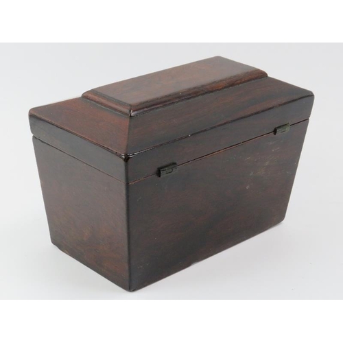 236 - A rosewood tea chest, 19th century. Of sarcophagus form with a mother of pearl escutcheon. 20.2 cm l... 