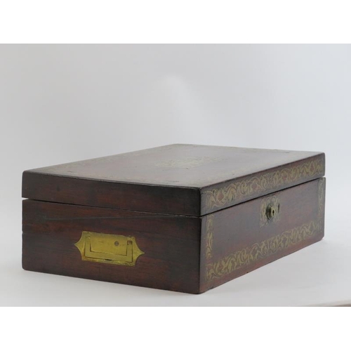 238 - A French boulle inlaid rosewood box, 19th century. With foliate boulle decoration, handles and Brama... 