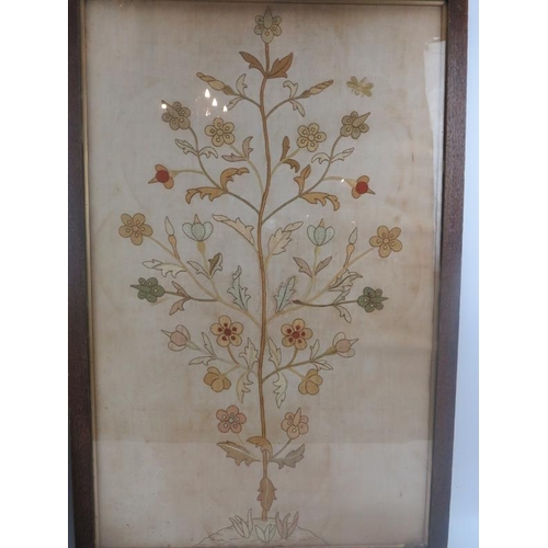 240 - Two silk woven floral and foliate decorated panels. 18th/19th century.  The demi-lune panel, silk wo... 