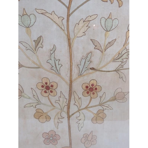 240 - Two silk woven floral and foliate decorated panels. 18th/19th century.  The demi-lune panel, silk wo... 