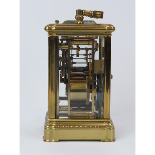 249 - A French gilt brass repeater carriage clock, 19th century. With a silvered dial and front plate, blu... 