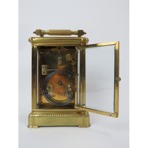 249 - A French gilt brass repeater carriage clock, 19th century. With a silvered dial and front plate, blu... 