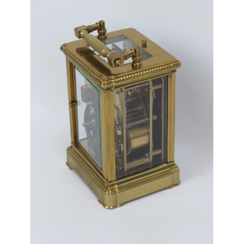 249 - A French gilt brass repeater carriage clock, 19th century. With a silvered dial and front plate, blu... 