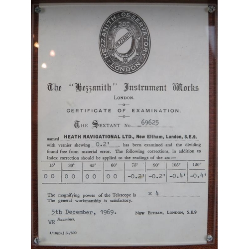 25 - Maritime: A British Hezzanith Instrument Works sextant, 20th century. Bearing certificate of examina... 