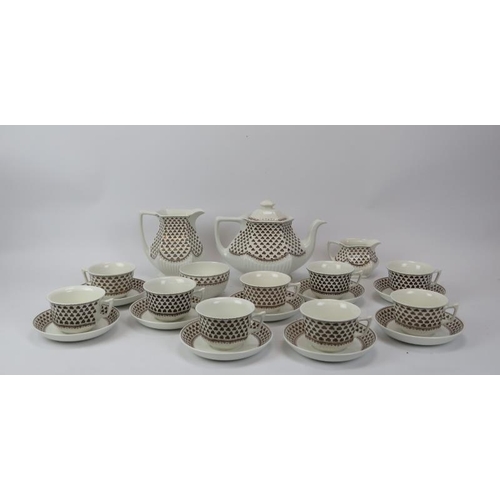 255 - An Adams ceramic ironstone ‘Sharon’ brown shamrock pattern part tea set. Comprising a teapot, sugar ... 