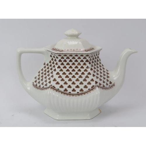 255 - An Adams ceramic ironstone ‘Sharon’ brown shamrock pattern part tea set. Comprising a teapot, sugar ... 