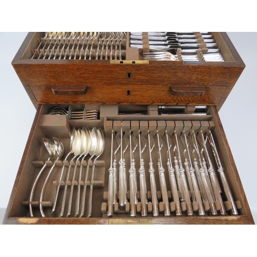 267 - A Mappin & Webb ‘Athenian pattern’ plated flatware cutlery canteen set with additional 4 rolls of fl... 