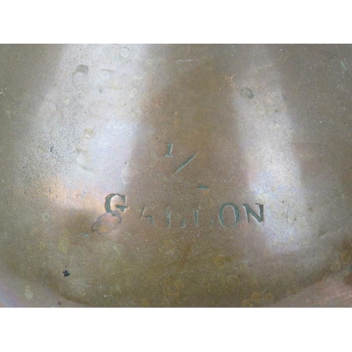 277 - Four copper and brass items, 19th/20th century. Comprising a Victorian funnel, half gallon cider jug... 