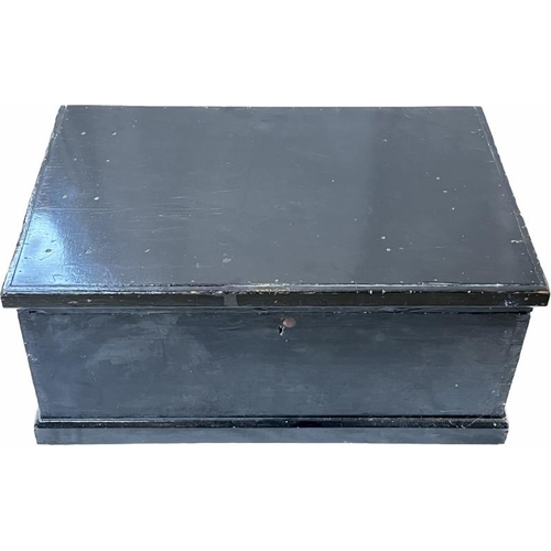 284 - A large black painted pine tool chest containing ship builders tools and related items. Including bl... 