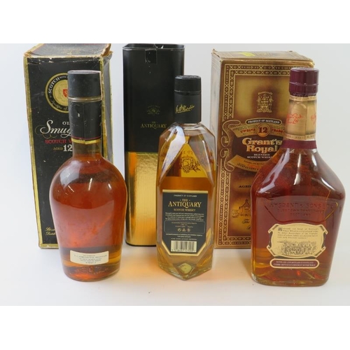 297 - 3 bottles: 1 litre bottle of Grant's Royal 12 year old finest Scotch whisky, boxed, 100cl, 86 US pro... 