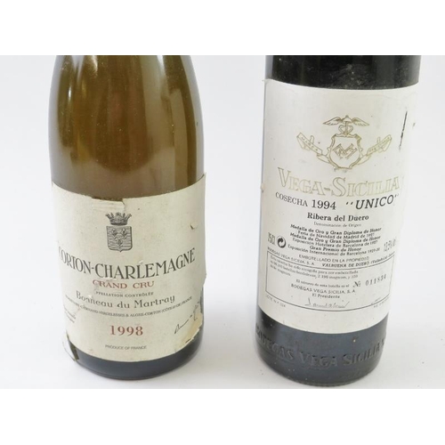 305 - One bottle of Corton-Charlemagne Grand Cru Bonneau du Martray 1998, and one bottle of Vega Scicilia1... 