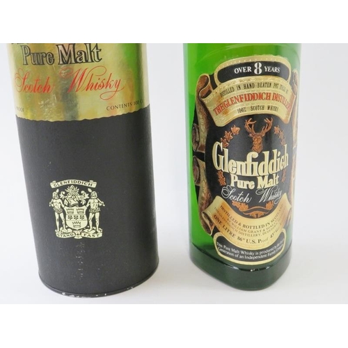 307 - One litre of Glenfiddich Pure Malt Scotch Whisky, over 8 years old in tube. 100cl, 86 US Proof, 1980... 