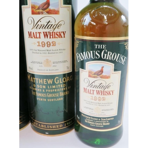 314 - Two bottles of vintage The Famous Grouse single malt Scotch Whisky in tubes, one 1989 and 1992. 70cl... 