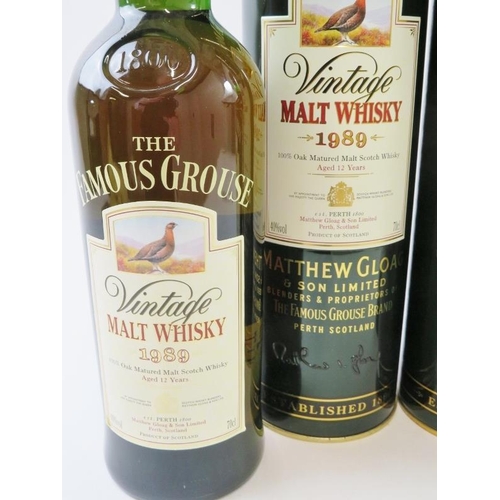 314 - Two bottles of vintage The Famous Grouse single malt Scotch Whisky in tubes, one 1989 and 1992. 70cl... 