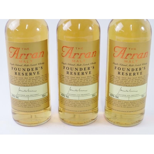 317 - Three bottles of The Arran Malt Scotch Whisky Founder's Reserve. 70cl, 43% vol. (3)