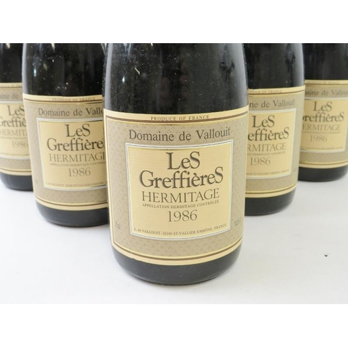 323 - Six bottles of Domaine de Vallouit Les Greffieres Hermitage, 1986, in original presentation box. 75c... 