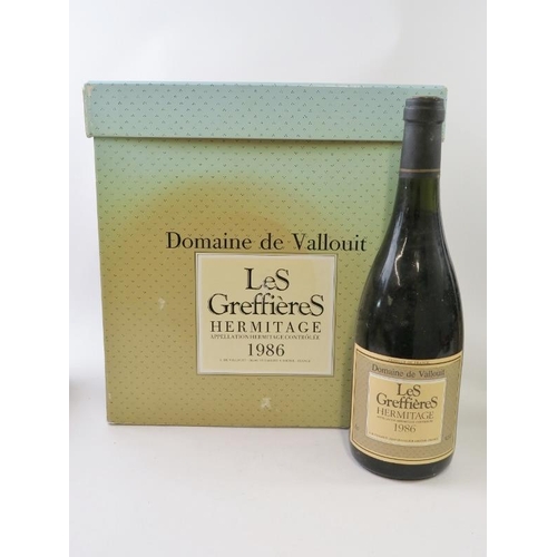 323 - Six bottles of Domaine de Vallouit Les Greffieres Hermitage, 1986, in original presentation box. 75c... 