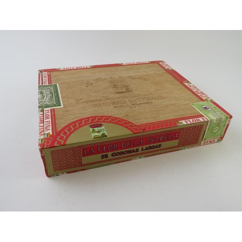 332 - Cigars: An unopened box of 25 La Flor de la Isabella Coronas Largas Philippino cigars, 15 Dutch Mast... 