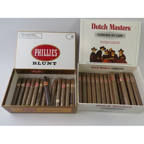 332 - Cigars: An unopened box of 25 La Flor de la Isabella Coronas Largas Philippino cigars, 15 Dutch Mast... 