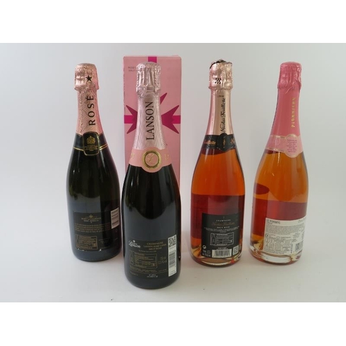 335 - Four mixed bottles of pink Champagne including Moet et Chandon NV and  Lanson NV. All 750cl. (4)