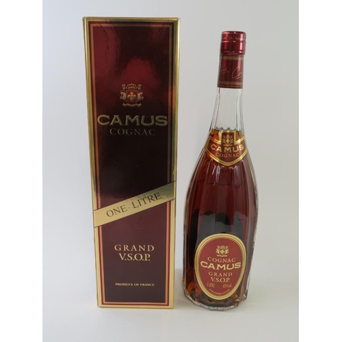 341 - Three bottles of Cognac to include: 1 litre of Camus Grande VSOP Cognac 40% vol, one bottle of Henne... 