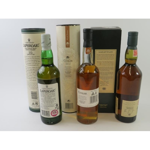 348 - 3 bottles: 1 bottle of Laphroaig 10 year old Islay single malt Scotch whisky, 70cl, 40% vol, tubed; ... 