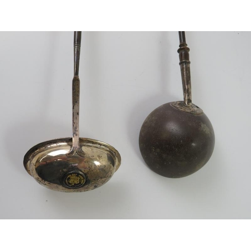 360 - An early 19th century toddy ladle with an inset George III 1801 gold third guinea coin, beleen handl... 