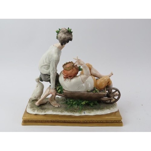 37 - A Capodimonte Bacchanalian inebriated figural group by Giuseppe Cappe, mid 20th century. Signed with... 