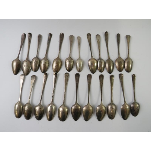 387 - 23 mixed silver teaspoons, mainly Georgian.  Mixed hallmarks, years and makers. (23) Gross weight 27... 