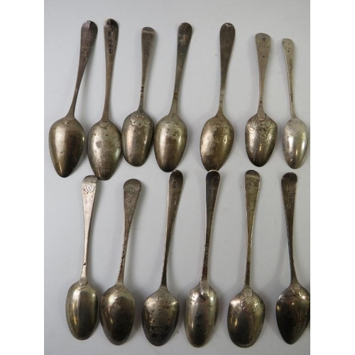 387 - 23 mixed silver teaspoons, mainly Georgian.  Mixed hallmarks, years and makers. (23) Gross weight 27... 